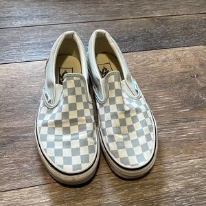 Light blue and white checkered vans